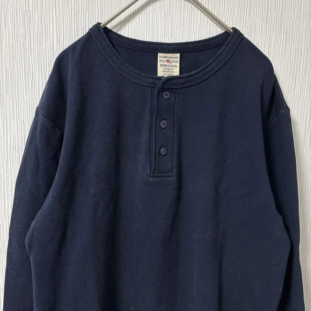 [Avirex USA] Long sleeve cut and sew XL Henley neck navy blue