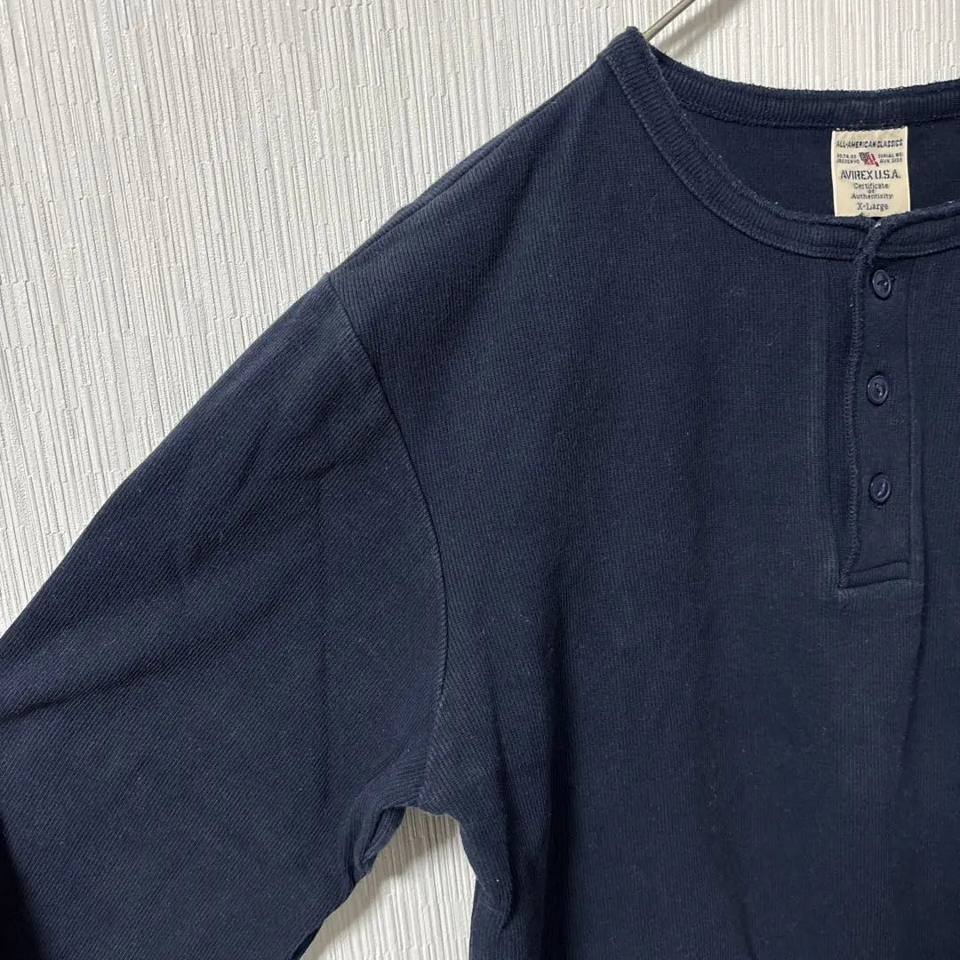 [Avirex USA] Long sleeve cut and sew XL Henley neck navy blue