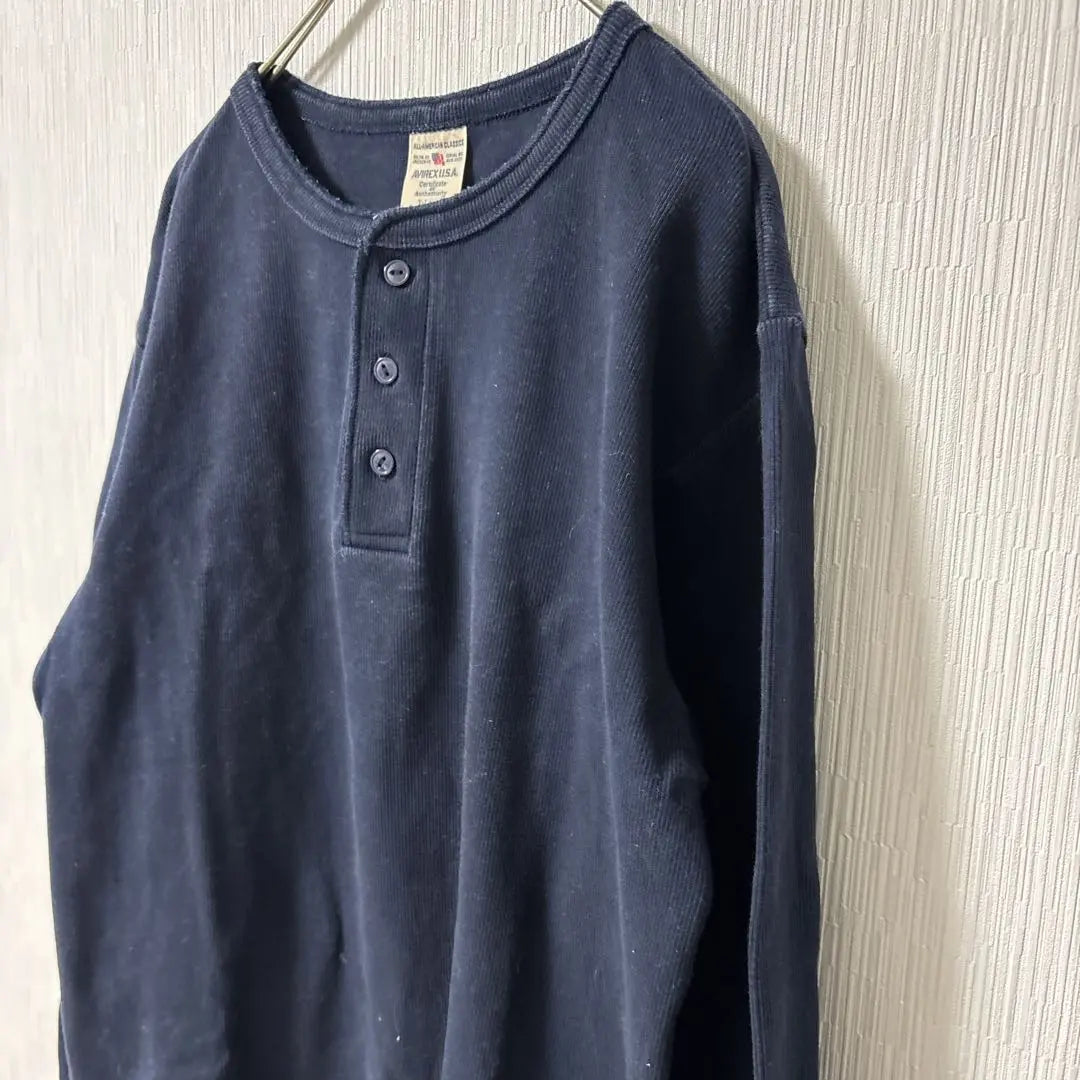 [Avirex USA] Long sleeve cut and sew XL Henley neck navy blue