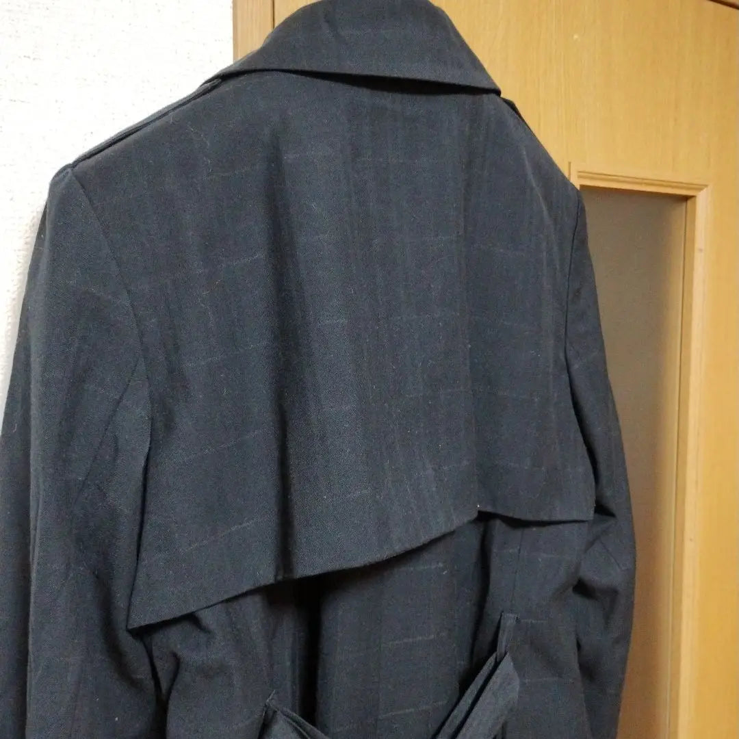 [Good condition] Takakyu Rayon Blend Check Trench Coat M Dark Navy | 【美品】タカキュー レーヨン混チェックトレンチコート M ダークネイビー