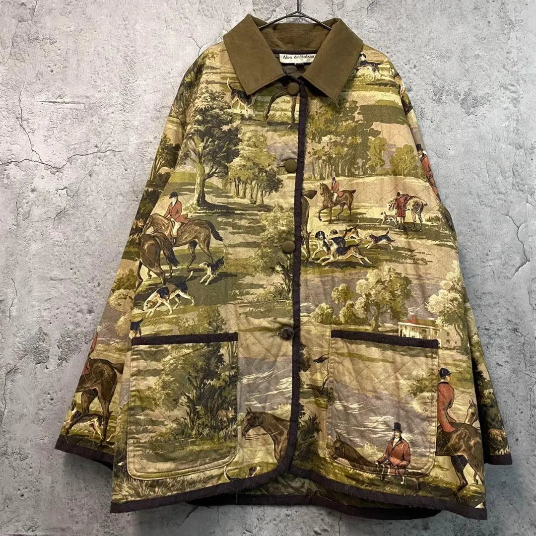 ☆US used clothing☆【Quilted jacket, horse riding animal pattern】Men's L