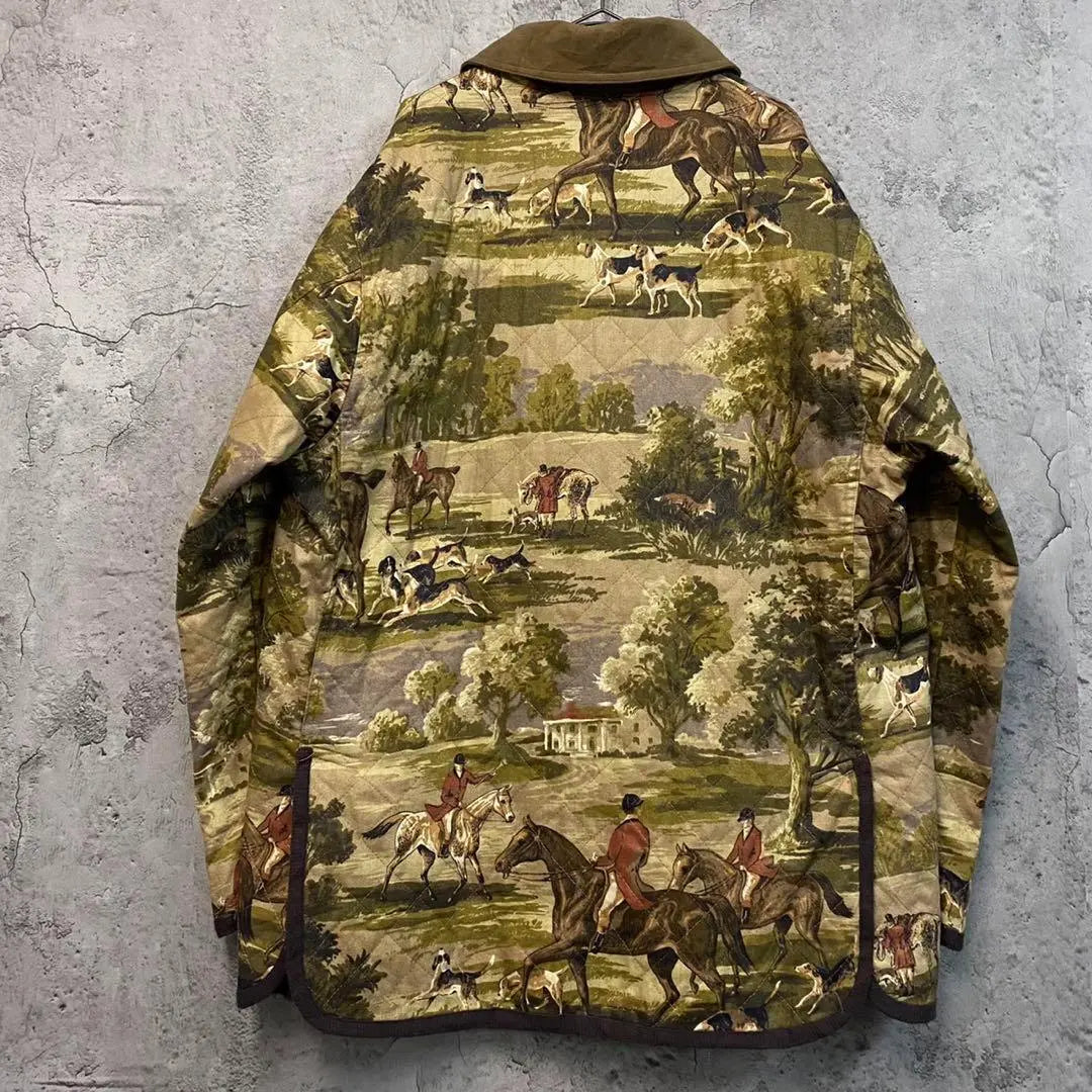 ☆Ropa usada de EE. UU.☆【Chaqueta acolchada, patrón de animales para montar a caballo】Chaqueta de hombre L