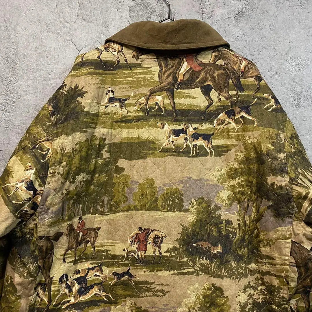 ☆US used clothing☆【Quilted jacket, horse riding animal pattern】Men's L