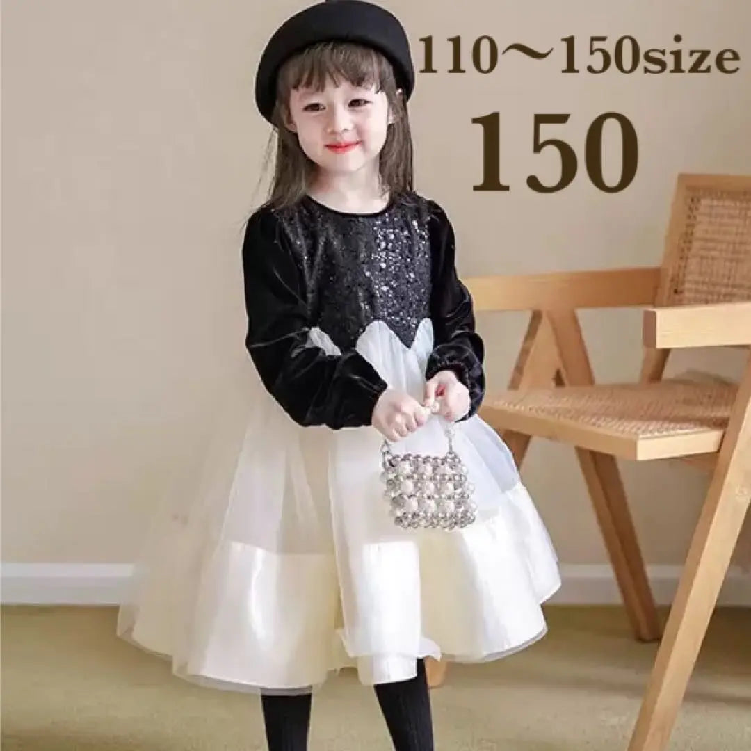 ♡ Vestido De Tul Una Pieza Negro Blanco ♡ 150 Cute Formal E | ♡ チュール ドレス ワンピース 黒白 ♡ 150 かわいい フォーマル e