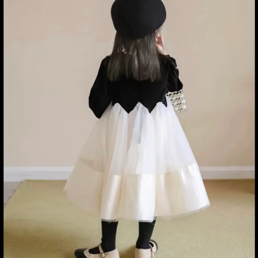 ♡ Vestido De Tul Una Pieza Negro Blanco ♡ 150 Cute Formal E | ♡ チュール ドレス ワンピース 黒白 ♡ 150 かわいい フォーマル e