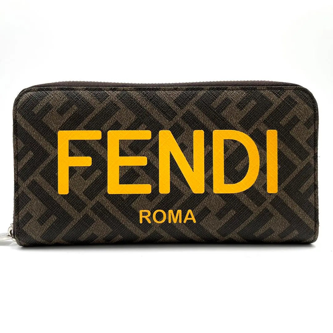 [Extremadamente hermosa] Cartera larga Fendi con estampado de logotipo Zucca redonda unisex marrón