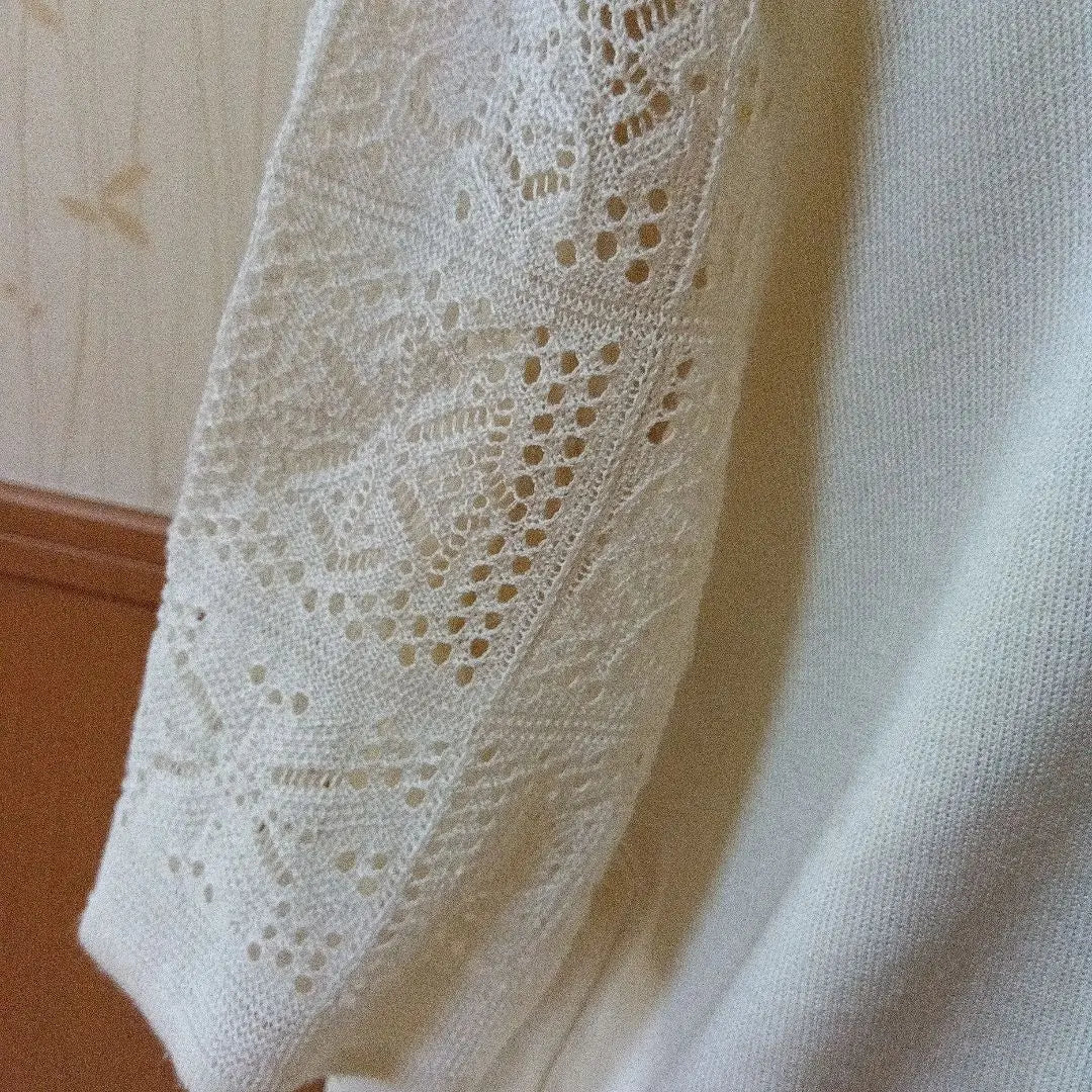 Knit dress, lace sleeves, ivory, size L