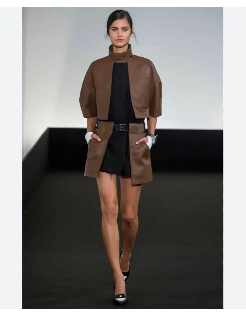 HERMES Hermes Leather Coat Serie Button Runway with Belt