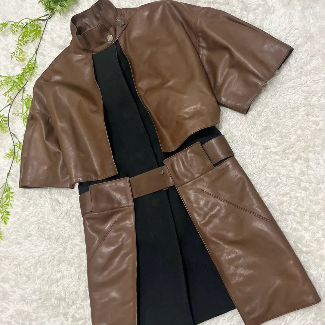 HERMES Hermes Leather Coat Serie Button Runway with Belt