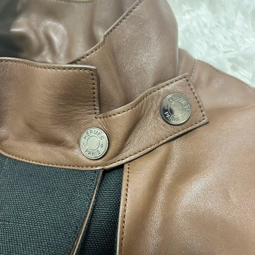 HERMES Hermes Leather Coat Serie Button Runway with Belt