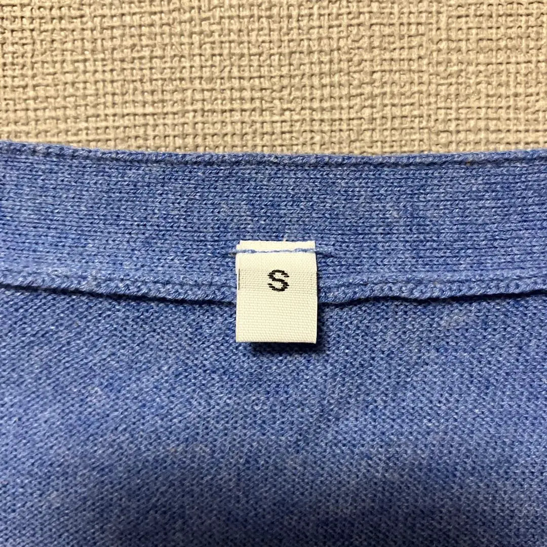 MUJI Cotton Knit Cardigan (S) Simple Blue Plain V-neck High Gauge