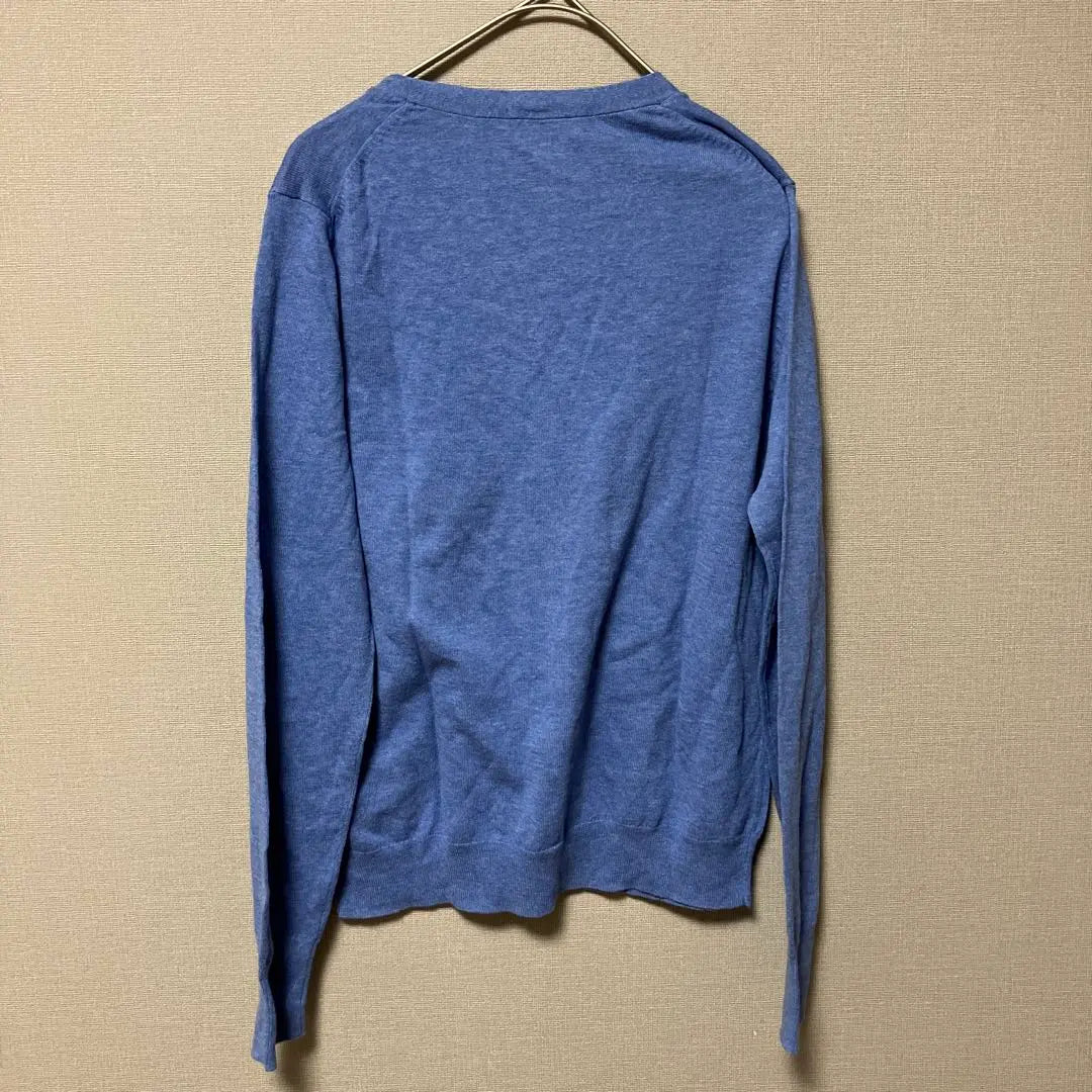 MUJI Cotton Knit Cardigan (S) Simple Blue Plain V-neck High Gauge