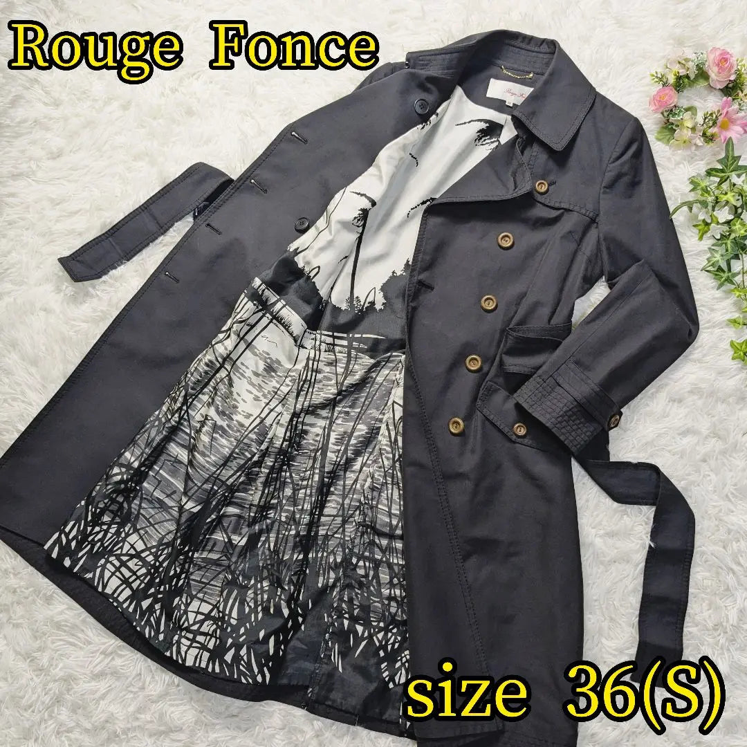 [Rouge Fonce✨36 S] Trench coat with all-over pattern, belt included, black