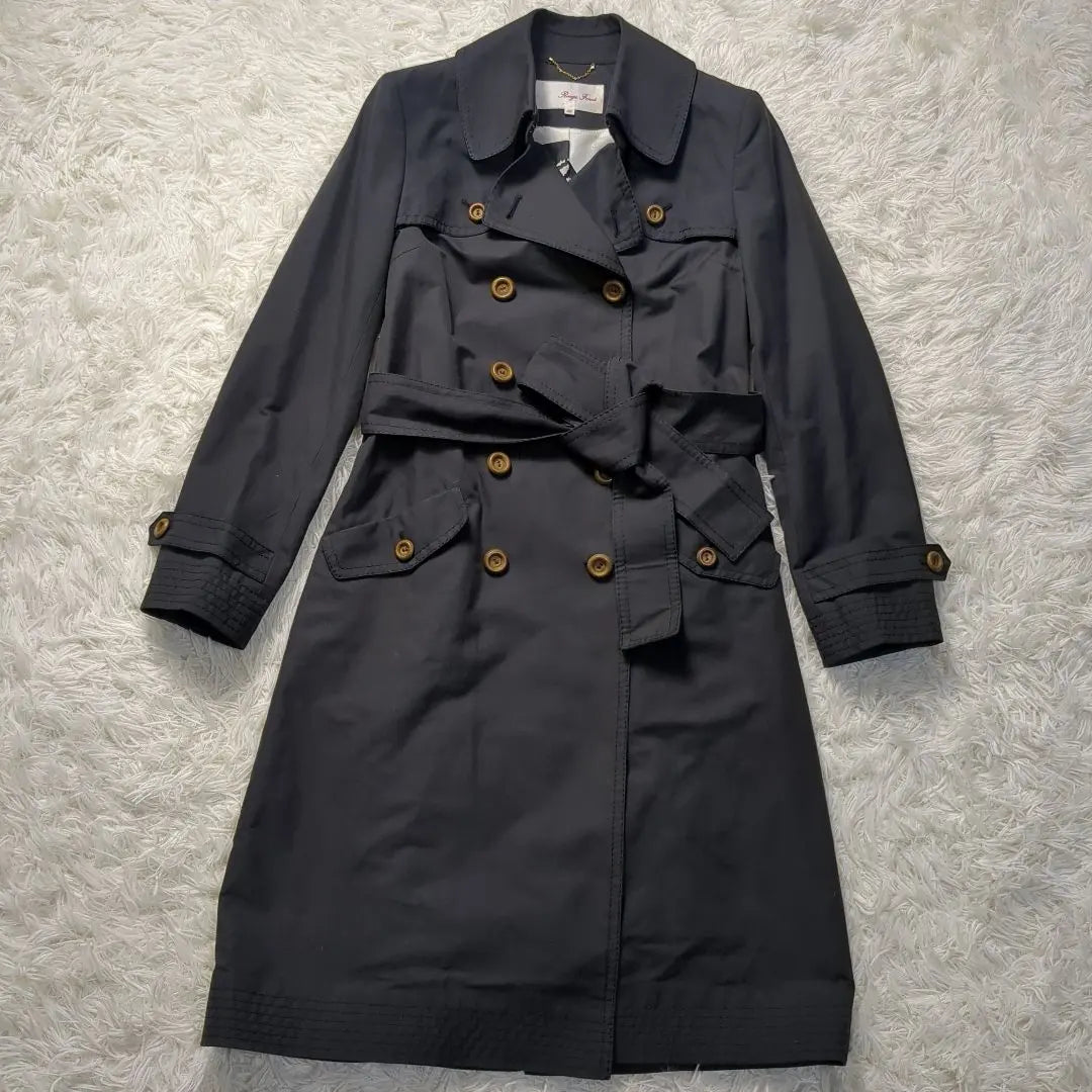 [Rouge Fonce✨36 S] Trench coat with all-over pattern, belt included, black