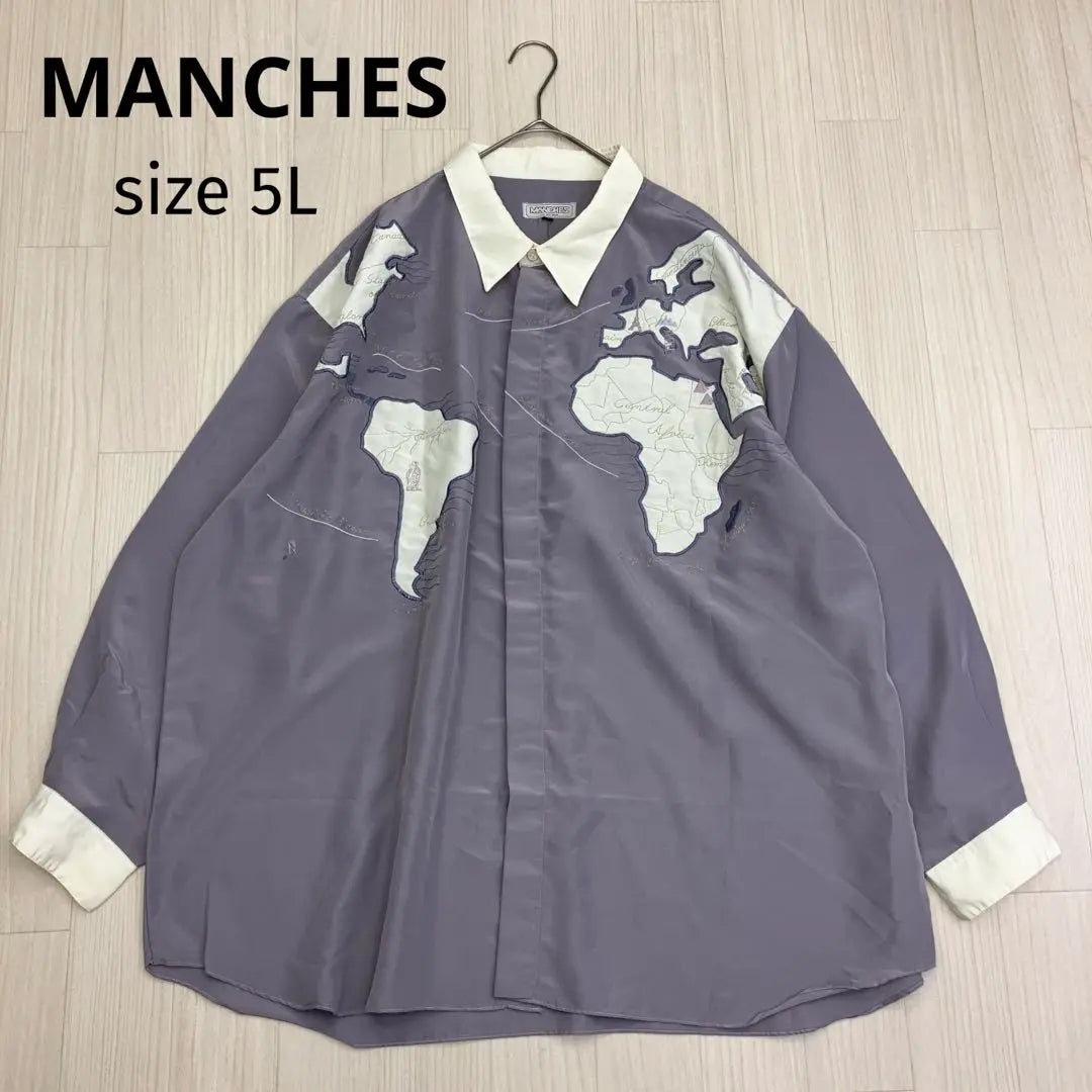 MANCHES Map Embroidery Long Sleeve Big Shirt Vintage 5L