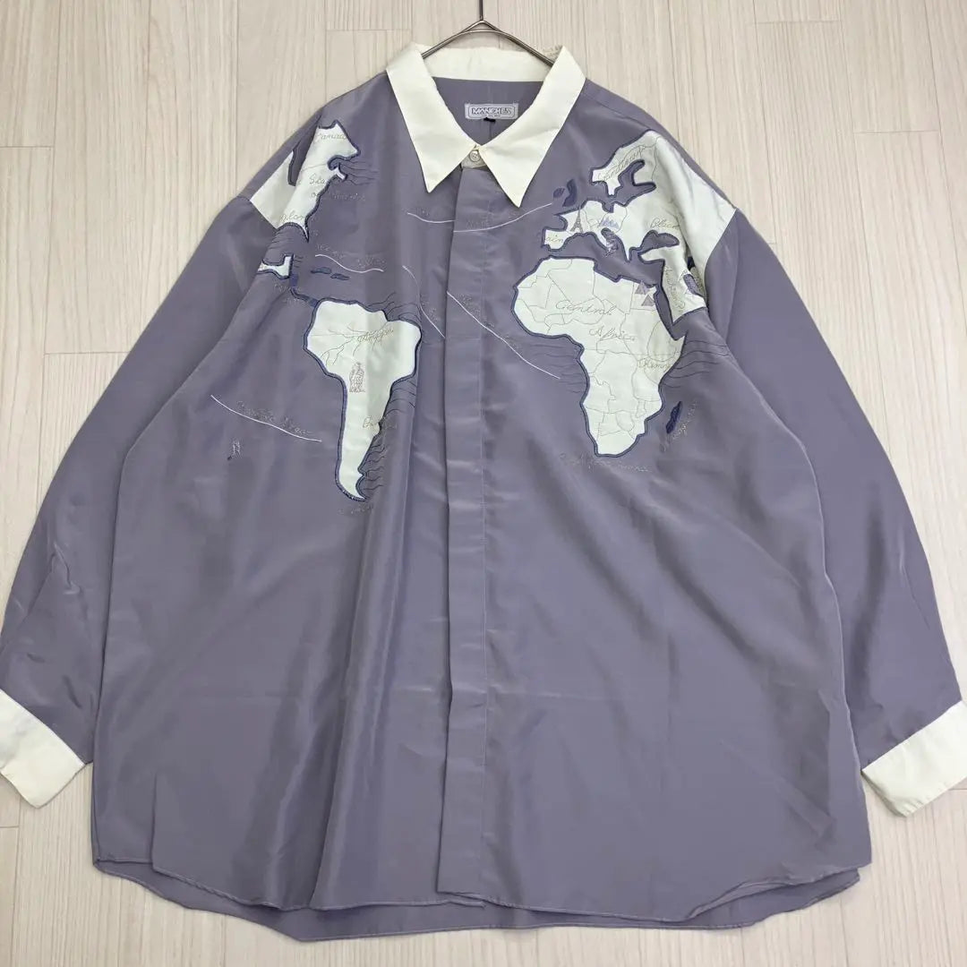 MANCHES Map Embroidery Long Sleeve Big Shirt Vintage 5L