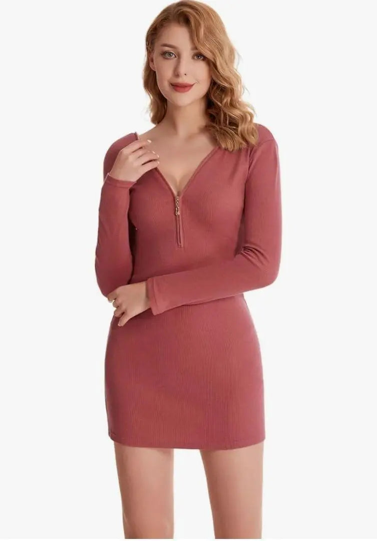 ★XL size★Tight dress, charcoal, cotton, zippered, sexy