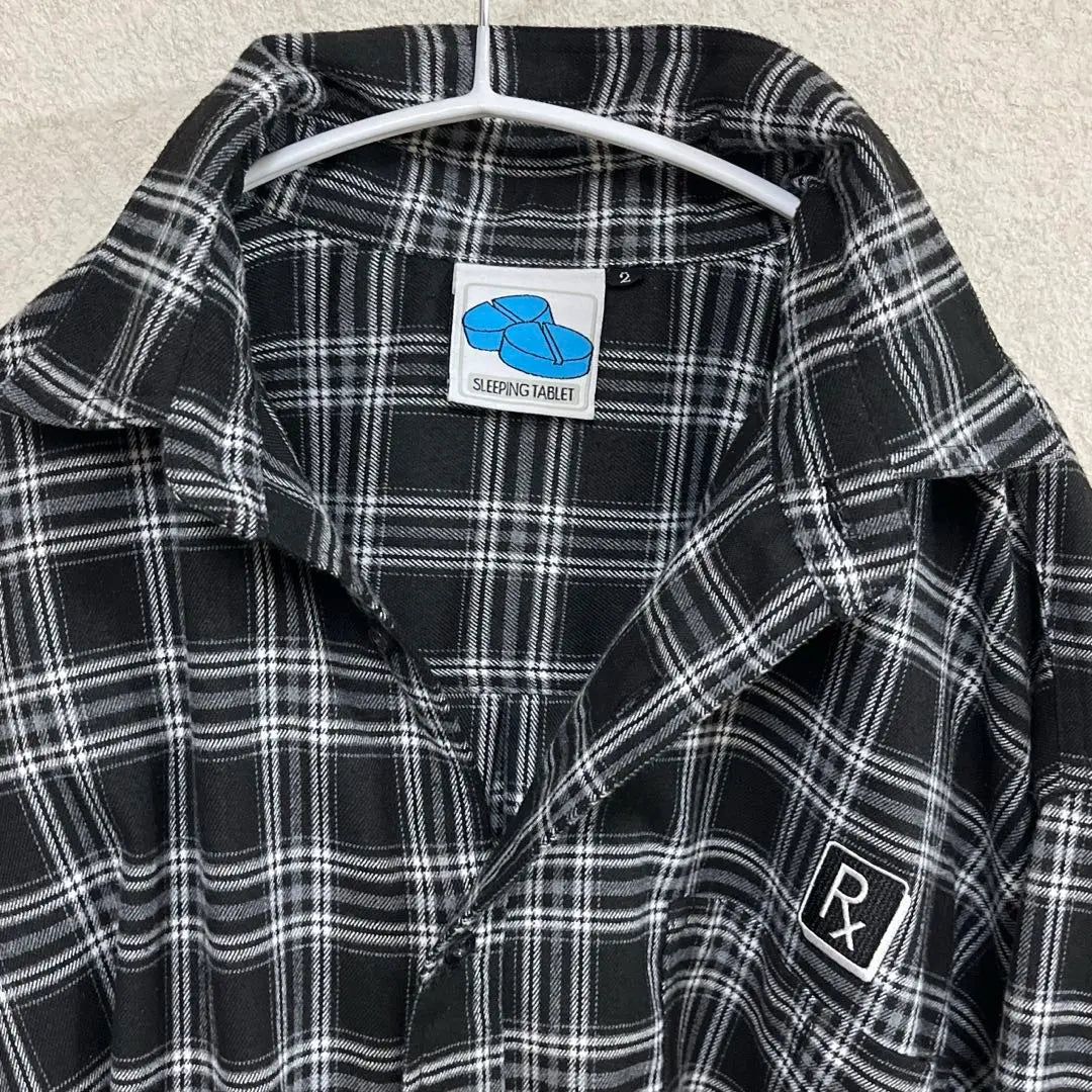 SLEEPINGTABLET Black and white check pattern overwide shirt