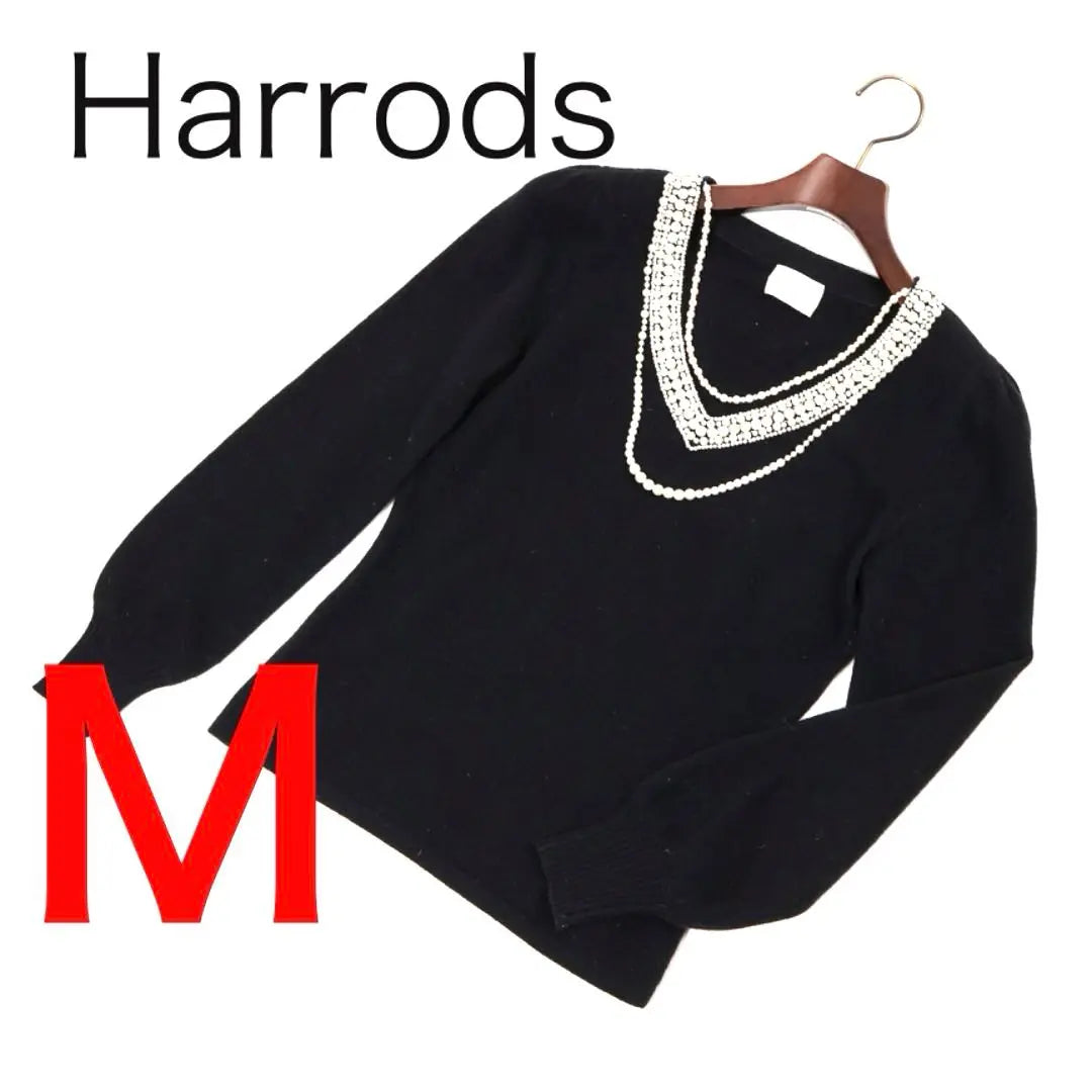 E7467-57◾️Harrods Pearl Embroidered Pearl Necklace V-neck sweater