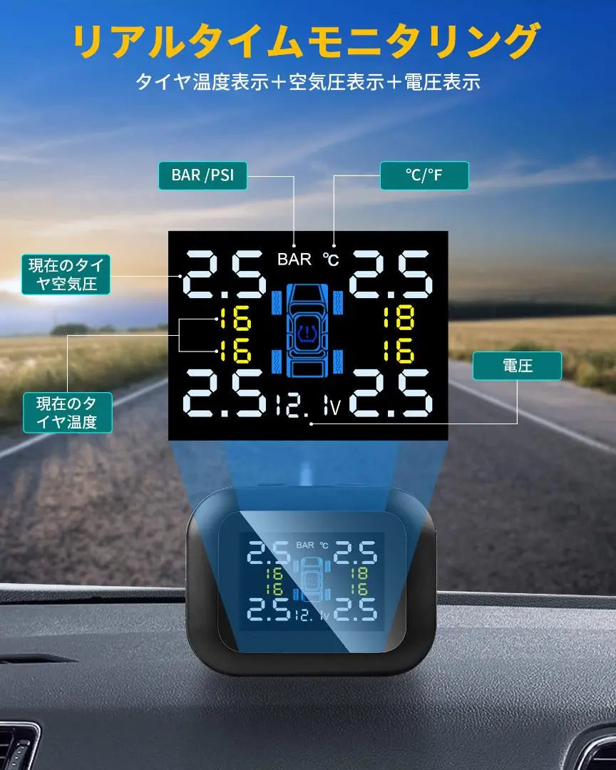 Wireless real-time tire pressure and temperature monitoring system for cars