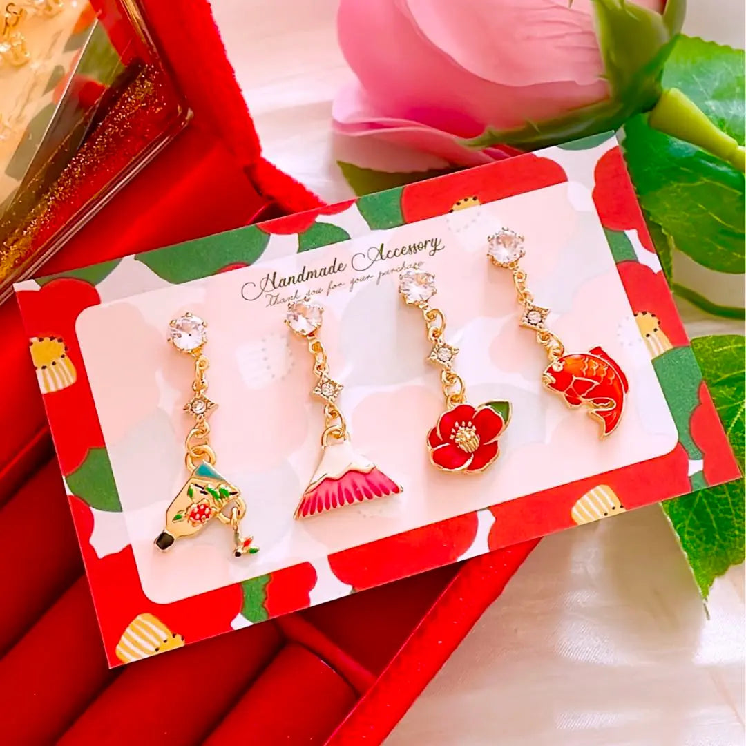 New Year, Japanese, Coming of Age Ceremony, Graduation, Entrance, 4-piece set❣️ Handmade earrings, earrings