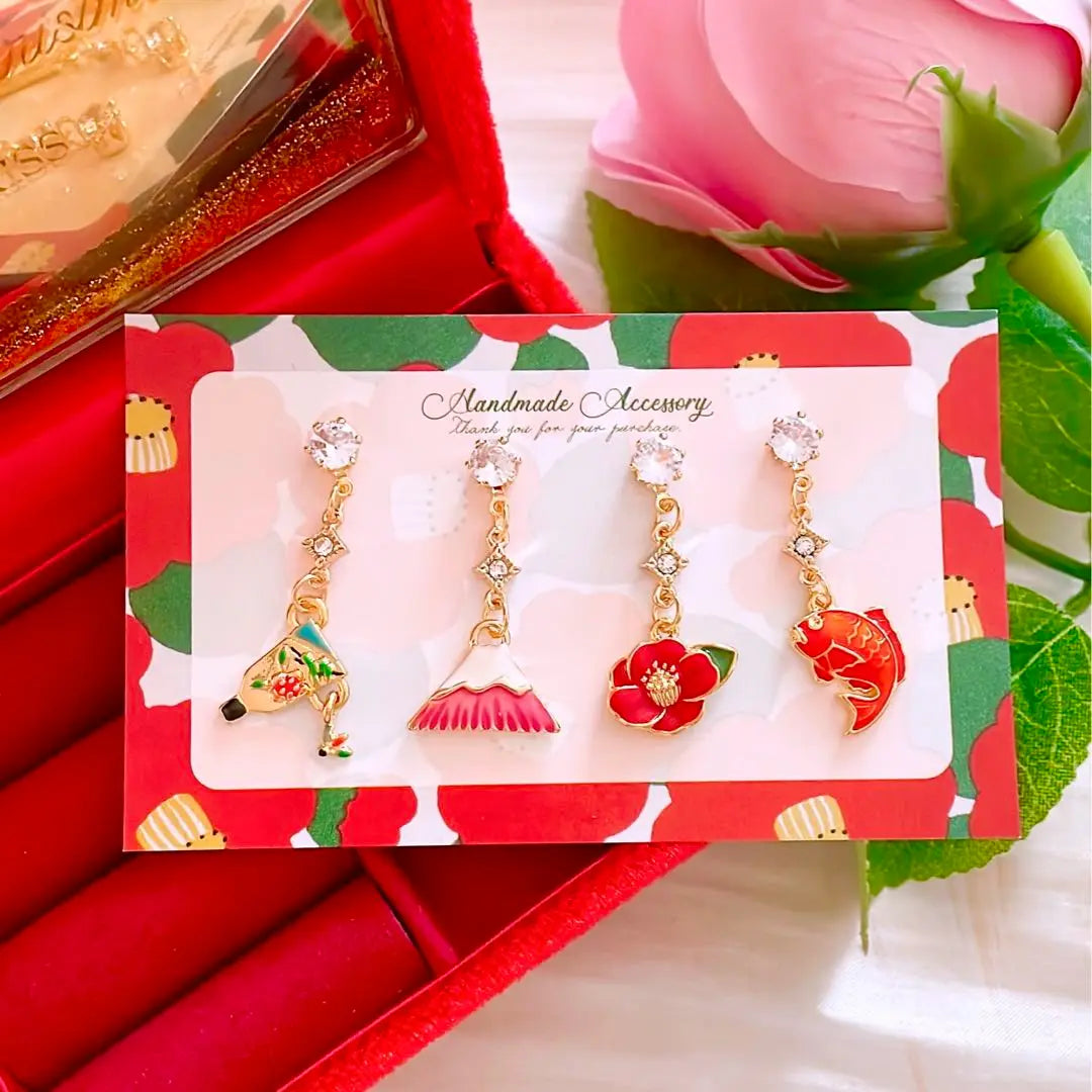 New Year, Japanese, Coming of Age Ceremony, Graduation, Entrance, 4-piece set❣️ Handmade earrings, earrings