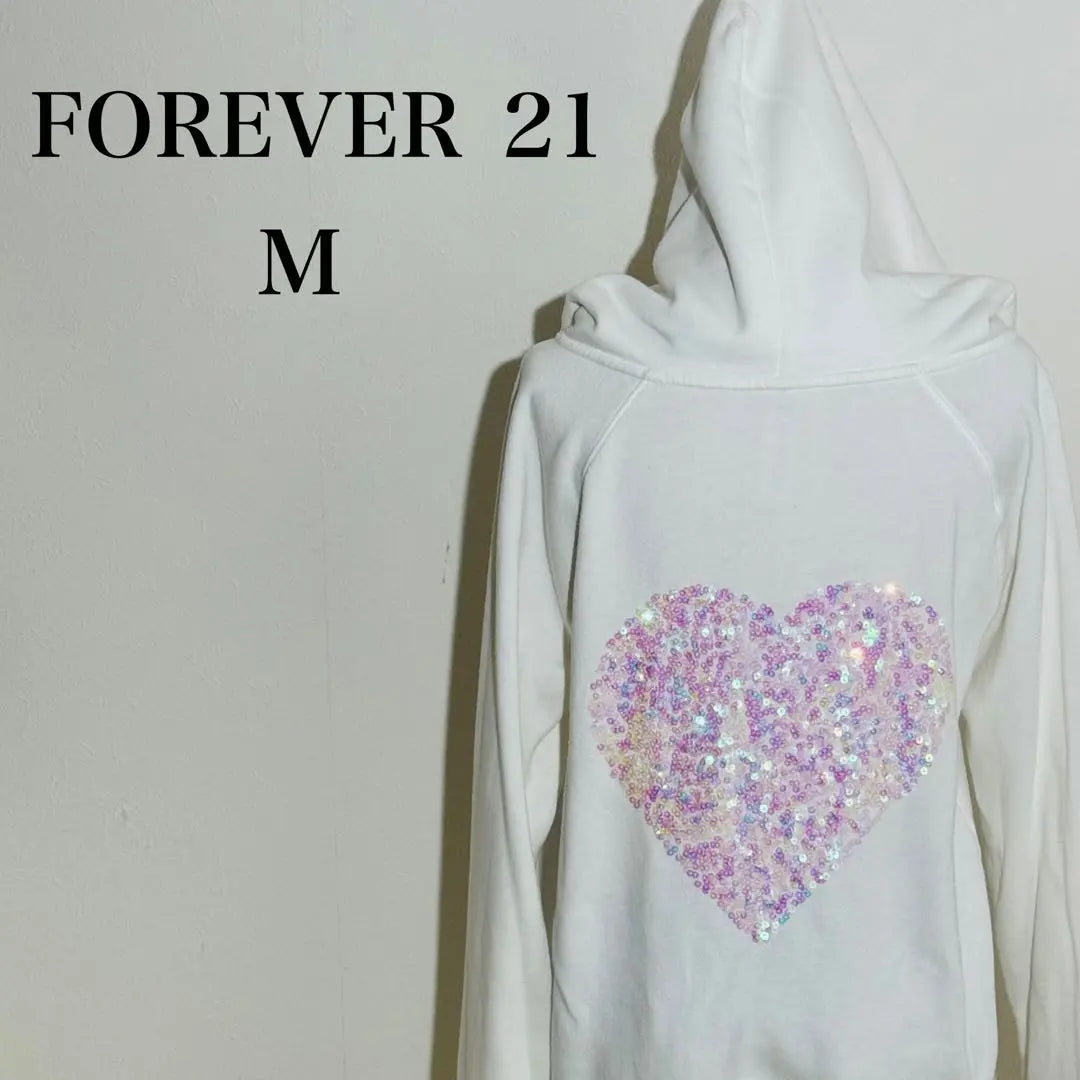 Forever 21 Long Sleeve Hoodie Back Heart Sequins White M Size