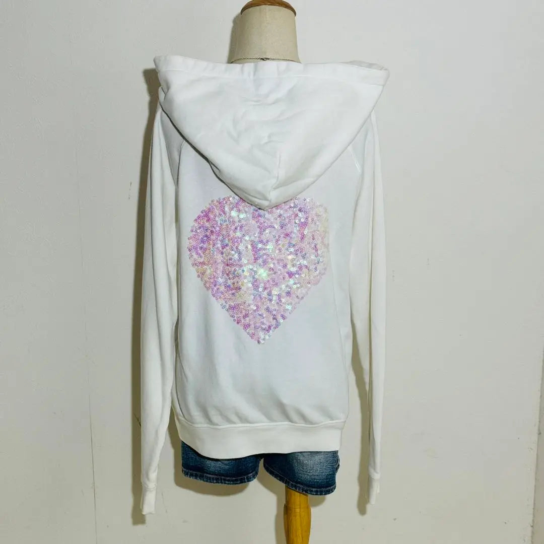 Forever 21 Long Sleeve Hoodie Back Heart Sequins White M Size