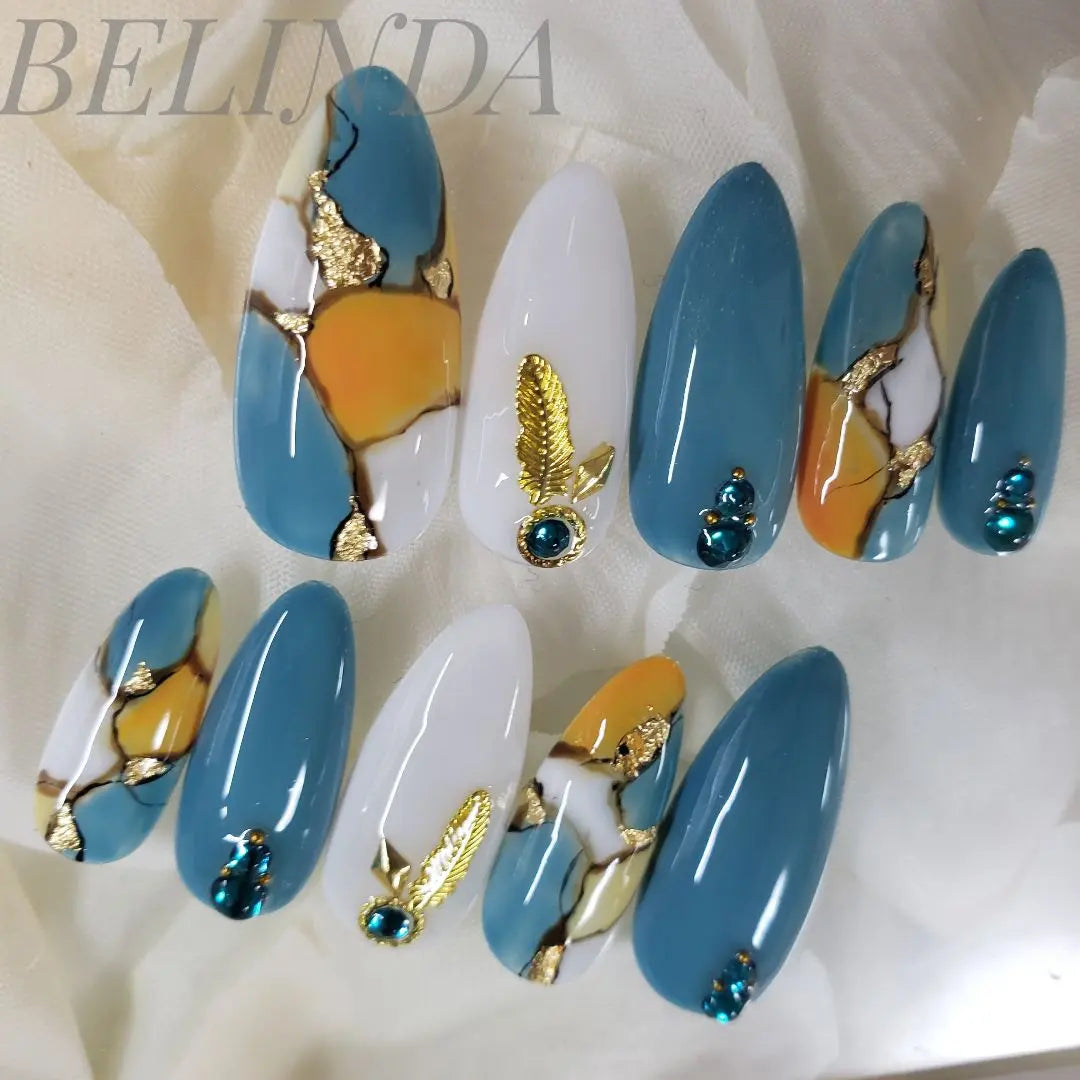 Marble Feather Gold Foil Nuance Nail Tip False Nails False Nails