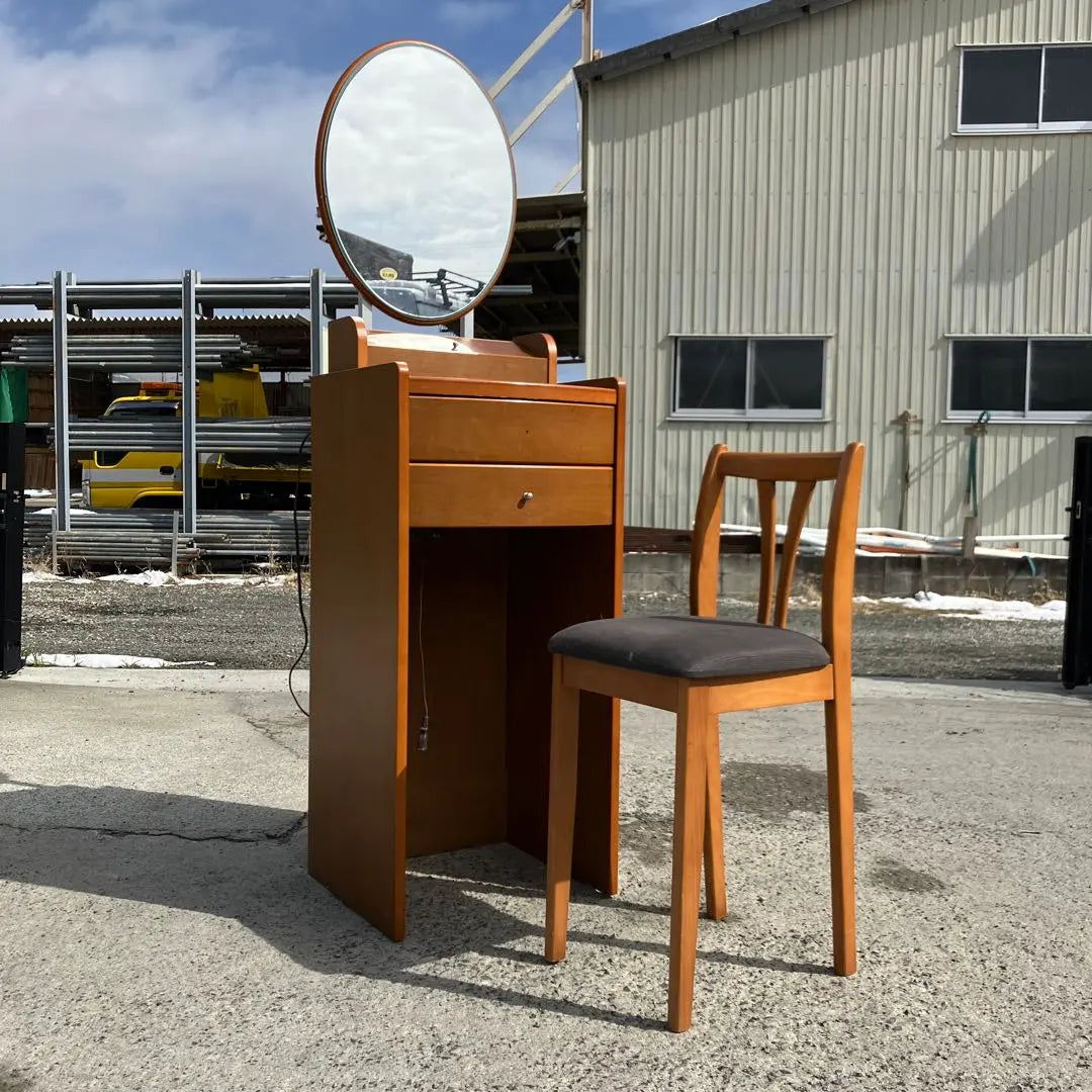 Showa Retro Suzuki Woodworking Wooden Wooden Compact Dresser Mirror Chair Vintage