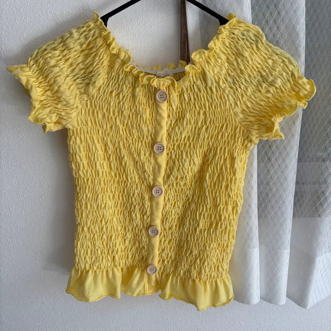 Yellow Ruffled Shirring T-shirt Cut and Sew Shirt