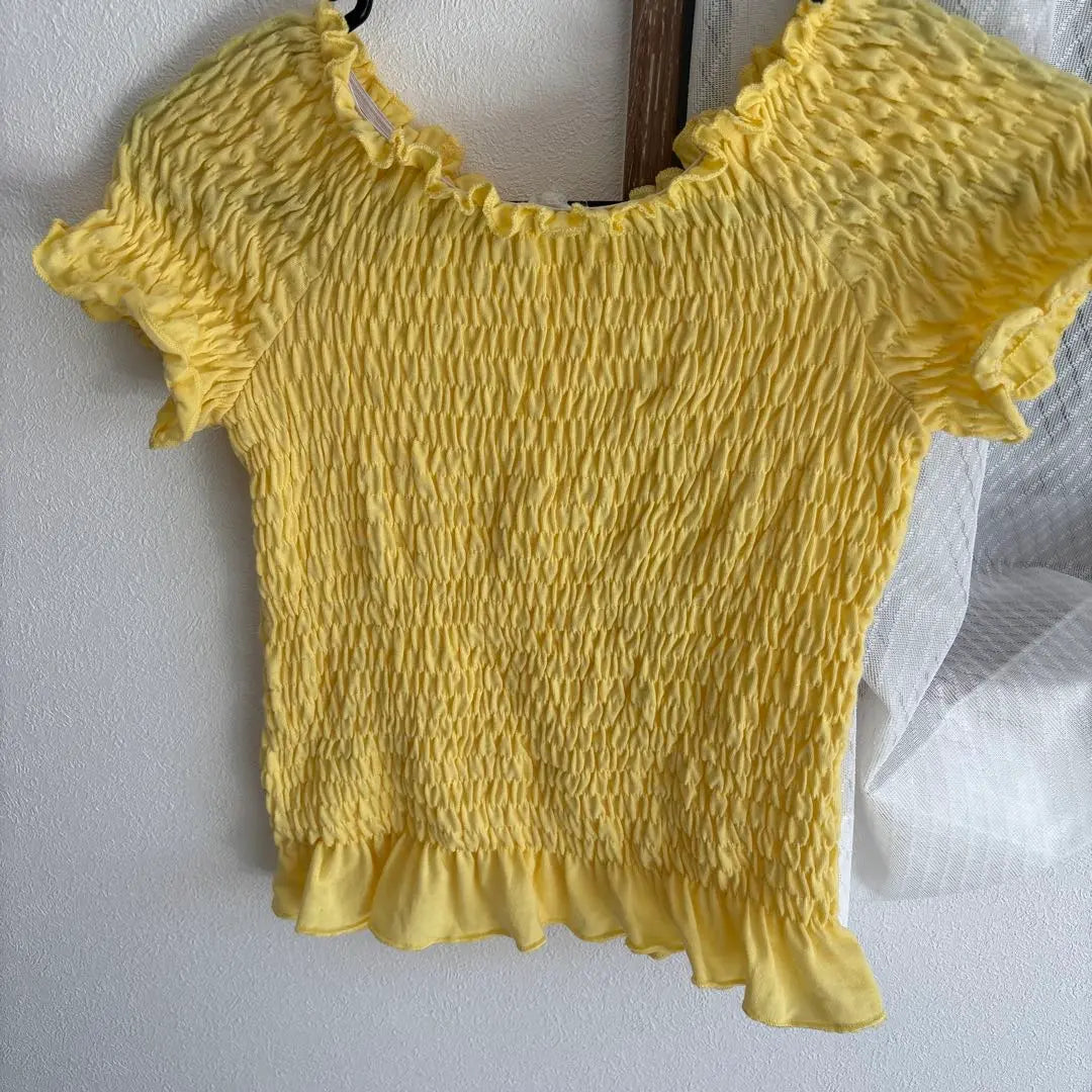 Yellow Ruffled Shirring T-shirt Cut and Sew Shirt