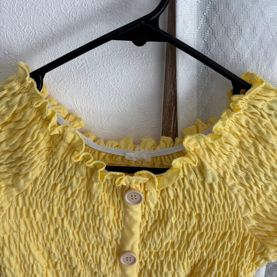 Yellow Ruffled Shirring T-shirt Cut and Sew Shirt