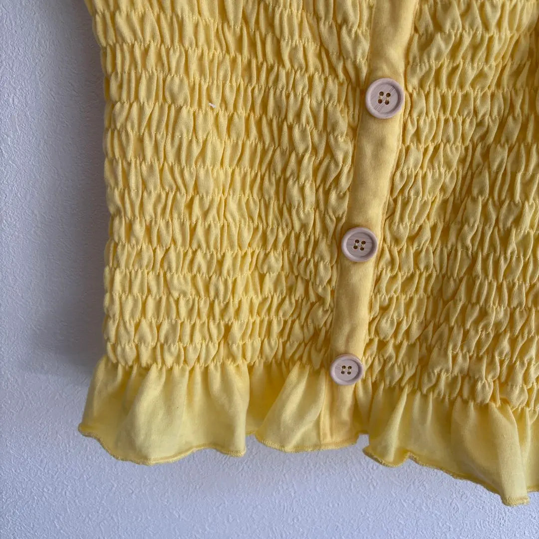 Yellow Ruffled Shirring T-shirt Cut and Sew Shirt