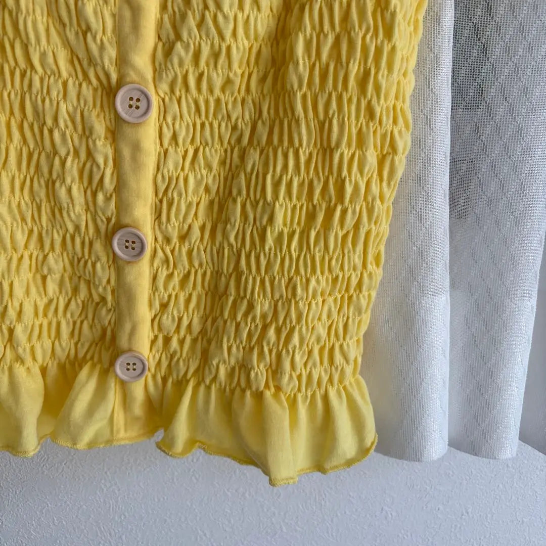 Yellow Ruffled Shirring T-shirt Cut and Sew Shirt