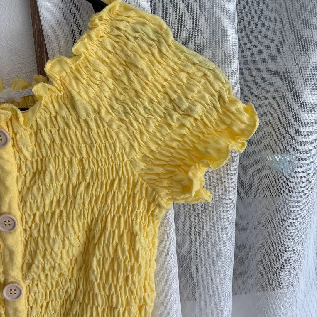 Yellow Ruffled Shirring T-shirt Cut and Sew Shirt