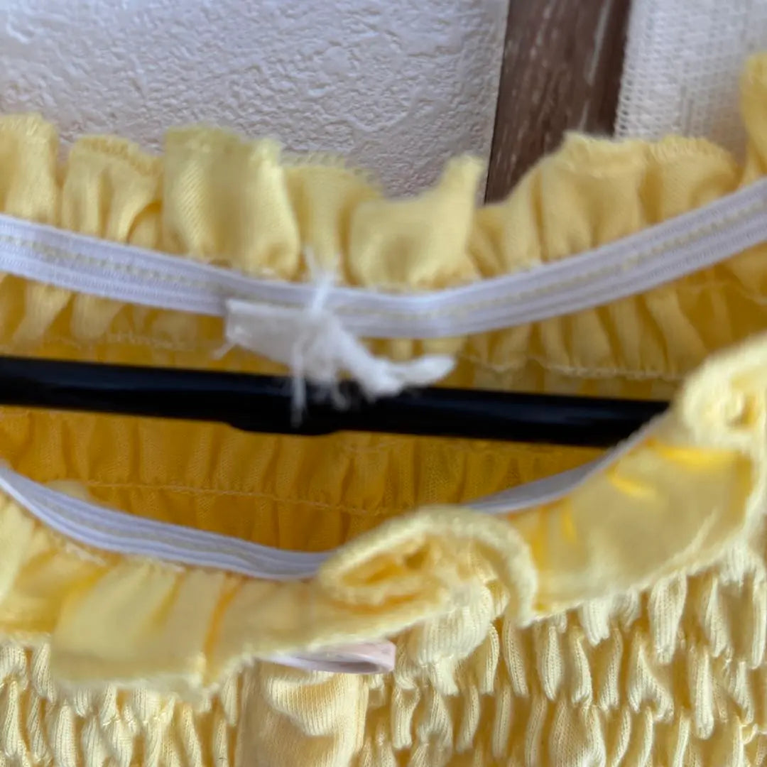 Yellow Ruffled Shirring T-shirt Cut and Sew Shirt