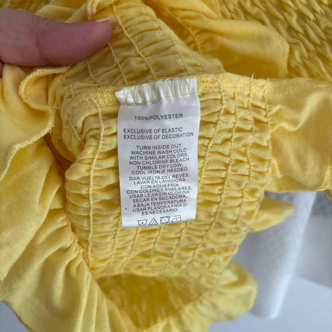 Yellow Ruffled Shirring T-shirt Cut and Sew Shirt