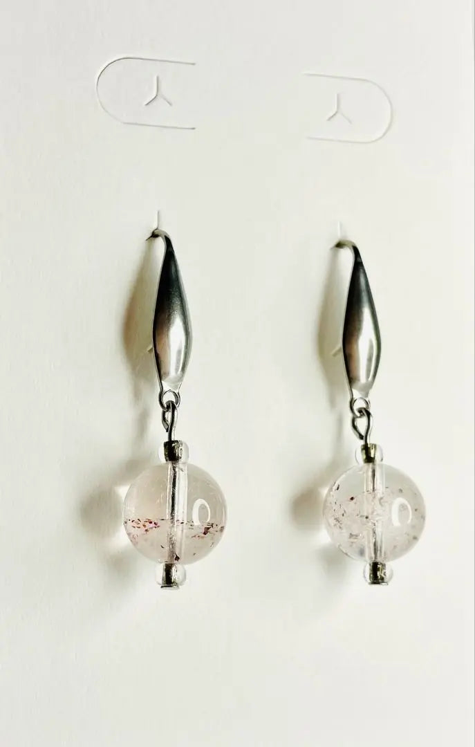 Handmade natural stone crystal minerals hook pierced earrings 1 | ハンドメイド　天然石　水晶内鉱物入りフックピアス　　Ｎｏ．１