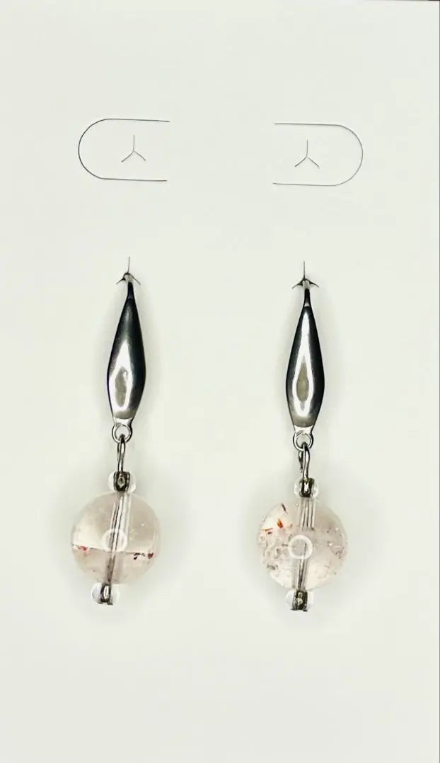 Handmade natural stone crystal minerals hook pierced earrings 1 | ハンドメイド　天然石　水晶内鉱物入りフックピアス　　Ｎｏ．１