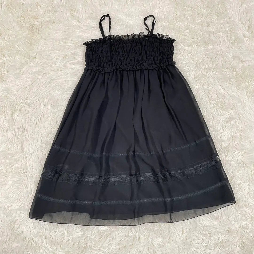 FAZBEE Camisole Dress Black Lace Ruffles Princess Style L Flare Tulle