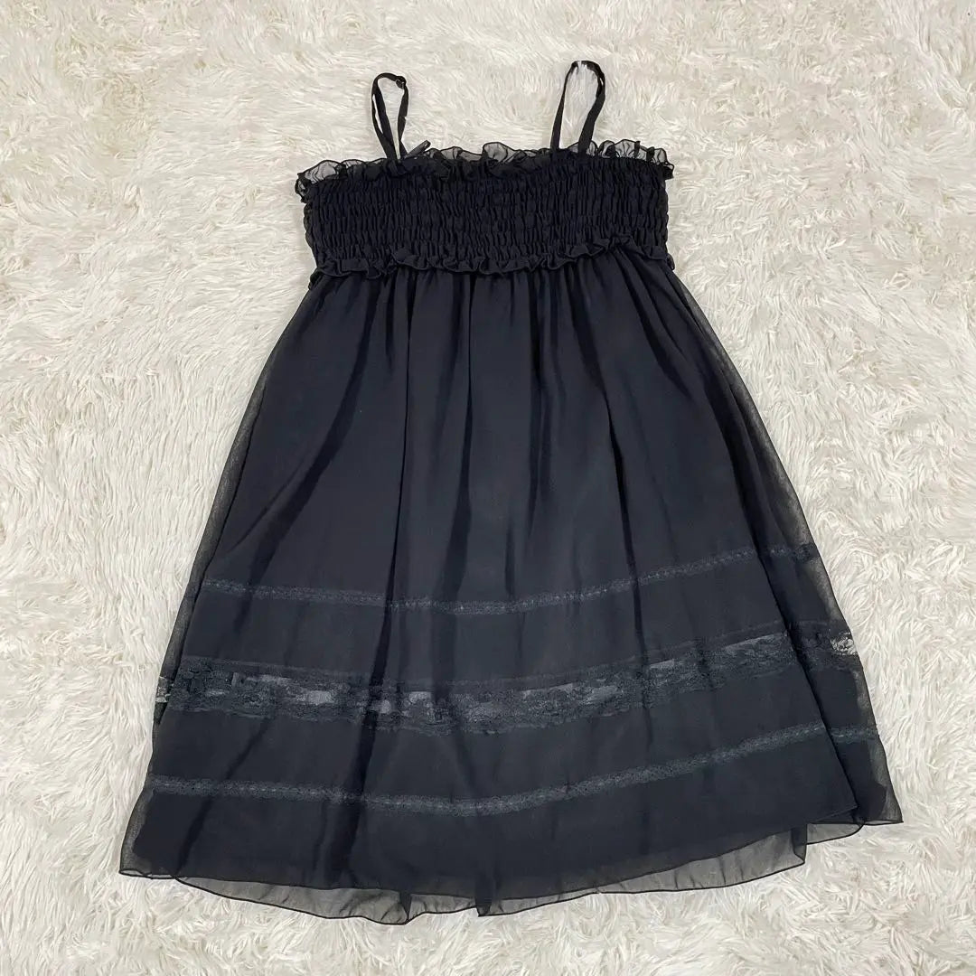 FAZBEE Camisole Dress Black Lace Ruffles Princess Style L Flare Tulle