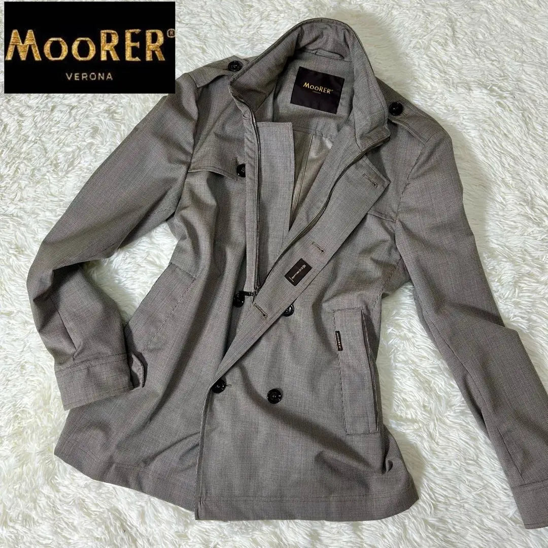 MooRER trench coat double breasted stand eri grey Chidori