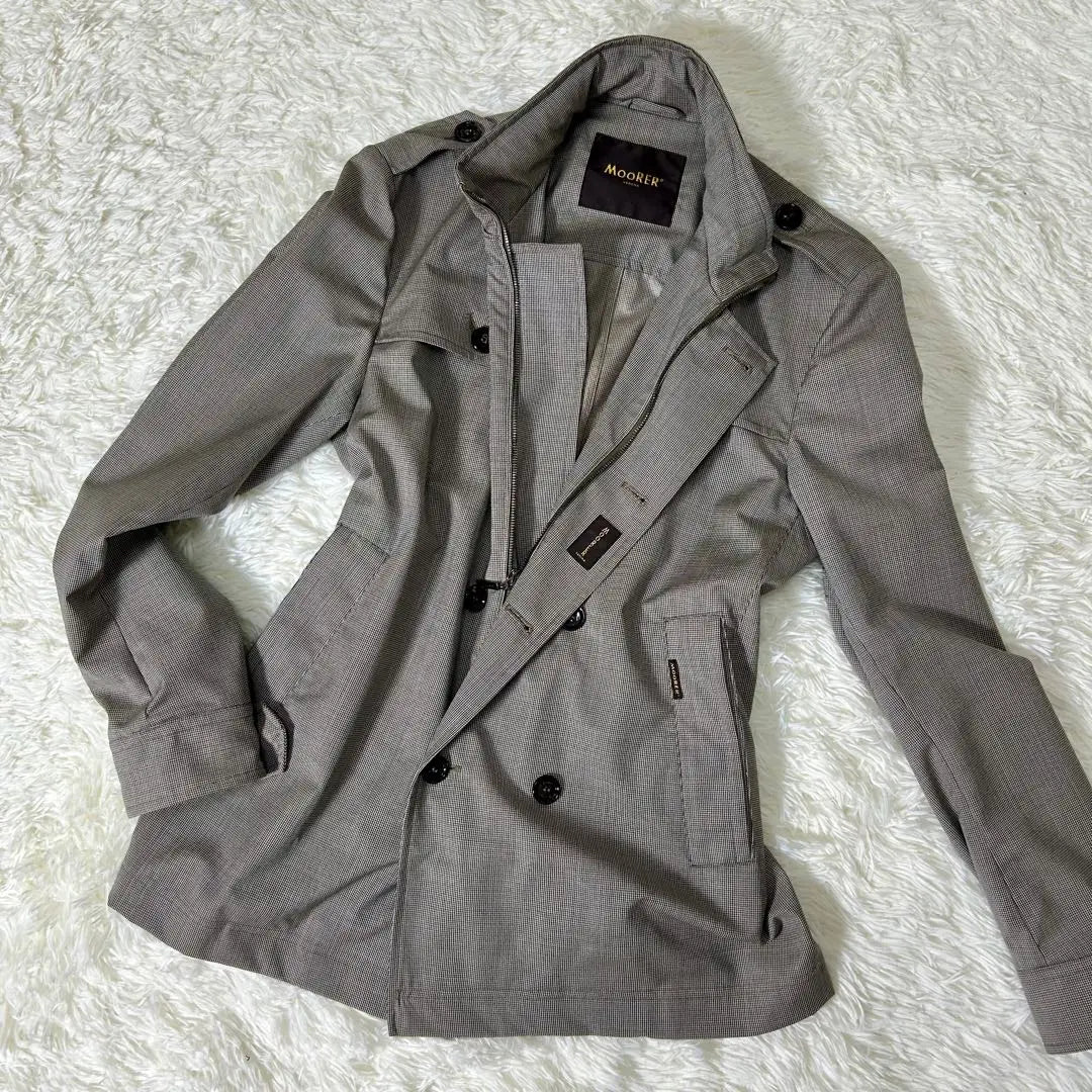 MooRER trench coat double breasted stand eri grey Chidori