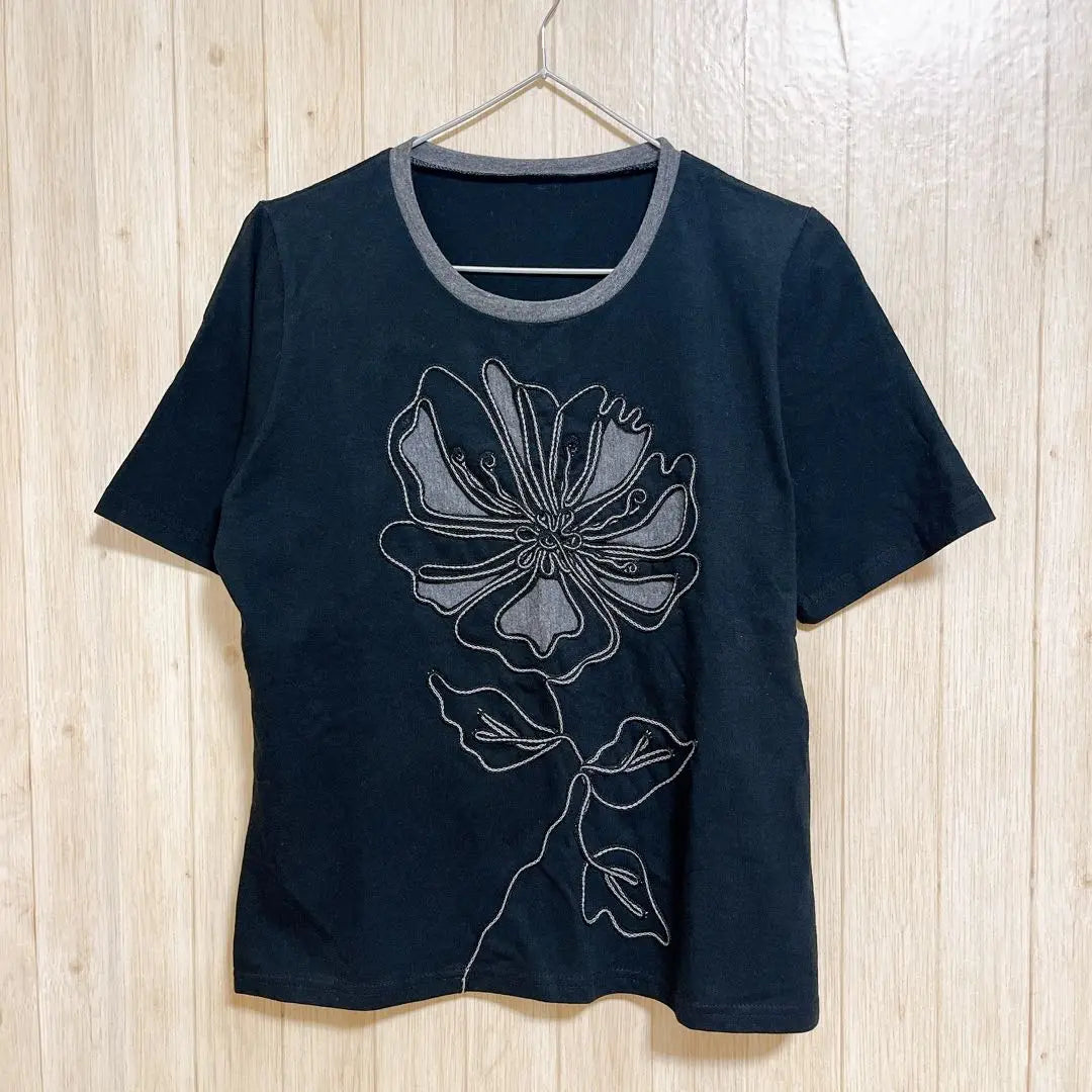 Nanpu short sleeve black gray flower embroidery design stylish