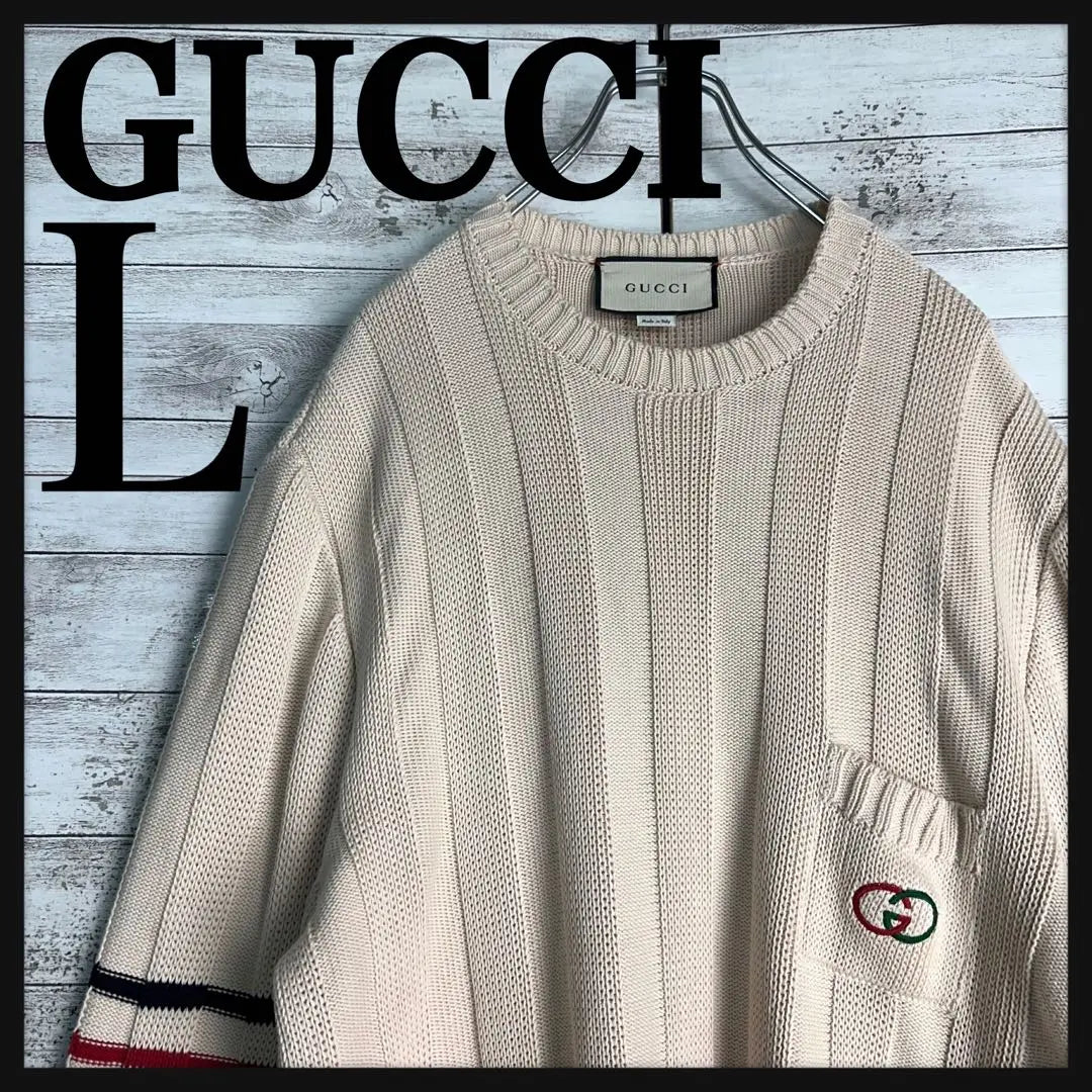 10559 [Good condition, size L] Gucci☆Embroidered interlocking cable knit, standard