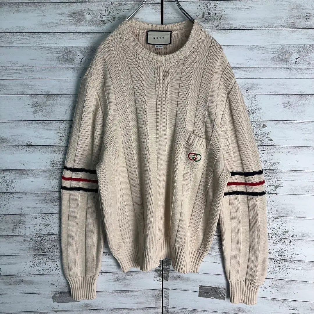 10559 [Buen estado, talla L] Gucci☆Punto de cable entrelazado bordado, estándar