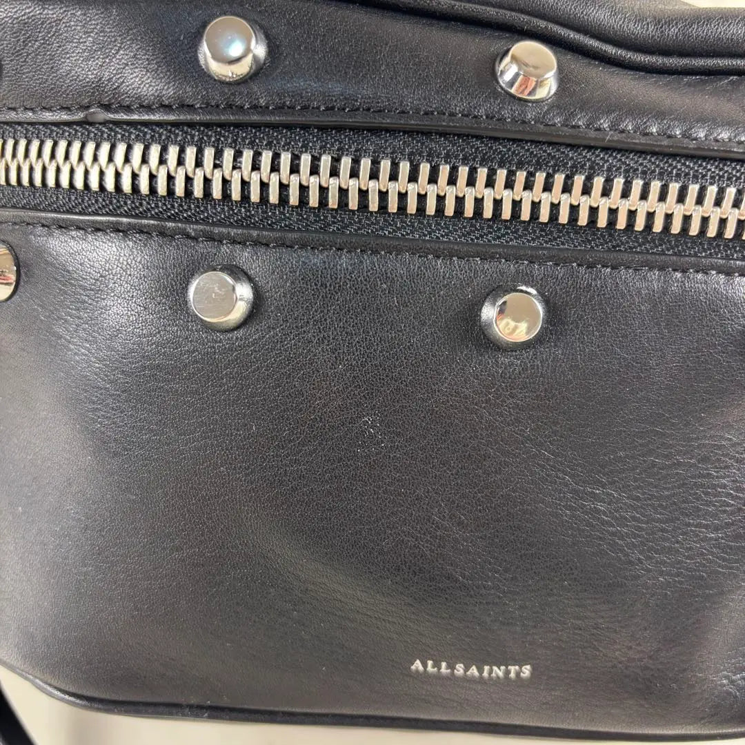 All Saints Studded Leather Shoulder Bag Waist Body Bag Black