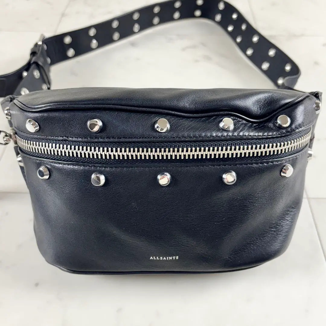 All Saints Studded Leather Shoulder Bag Waist Body Bag Black