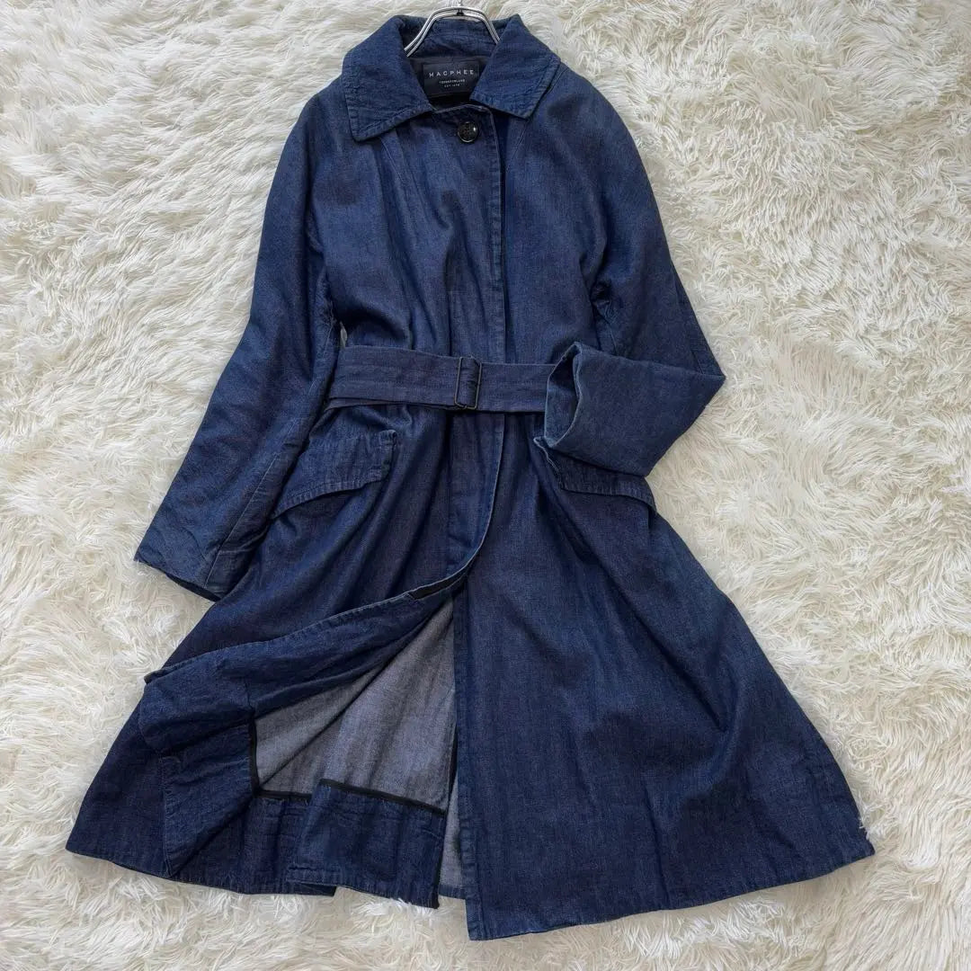 MACPHEE✨Denim Belted Overcoat Indigo Blue Cotton Linen S